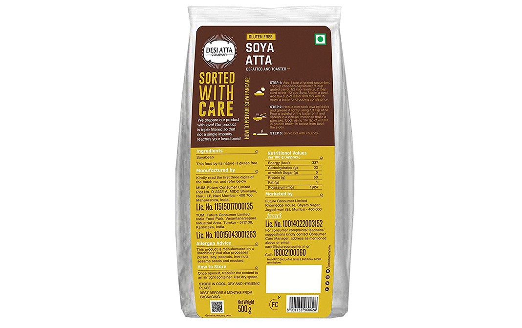 Desi Atta Soya Atta -Defatted And Toasted   Pack  500 grams